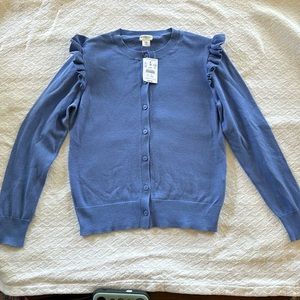 Crew cuts ruffle sleeve button down sweater